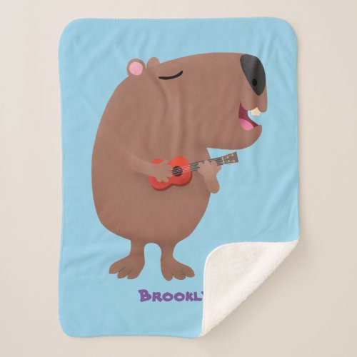 Cute singing capybara ukulele cartoon illustration sherpa blanket