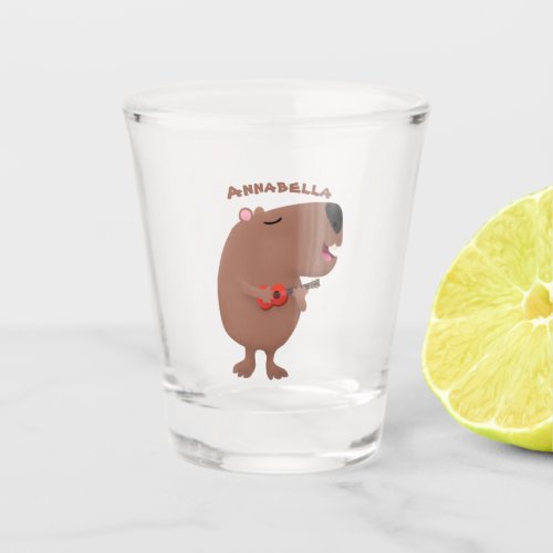 Cute singing capybara ukulele cartoon illustration shot glass