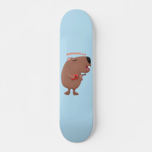 Cute singing capybara ukulele cartoon illustration skateboard