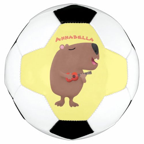 Cute singing capybara ukulele cartoon illustration soccer ball