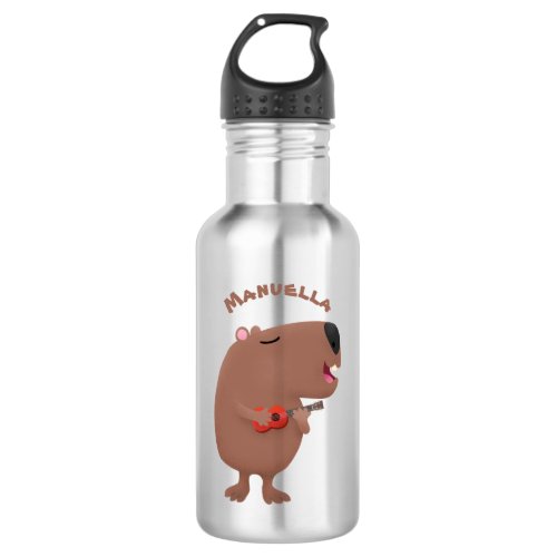 Cute singing capybara ukulele cartoon illustration stainless steel water bottle