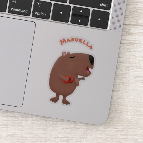 Cute singing capybara ukulele cartoon illustration sticker