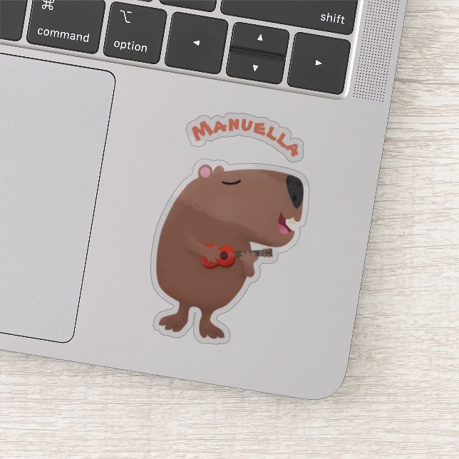 Cute singing capybara ukulele cartoon illustration sticker (Detail)