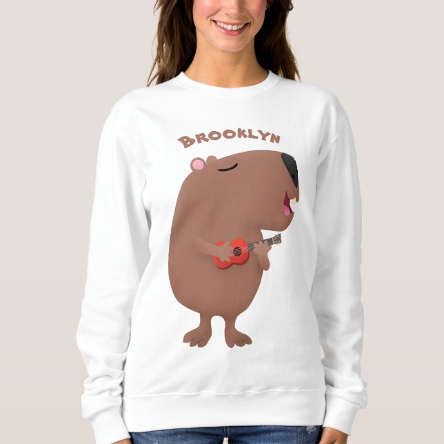 Cute singing capybara ukulele cartoon illustration sweatshirt (Front)