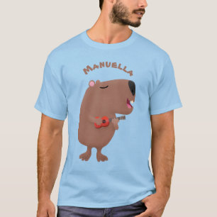 Cute singing capybara ukulele cartoon illustration T-Shirt