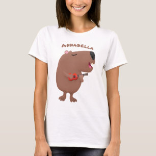 Cute singing capybara ukulele cartoon illustration T-Shirt