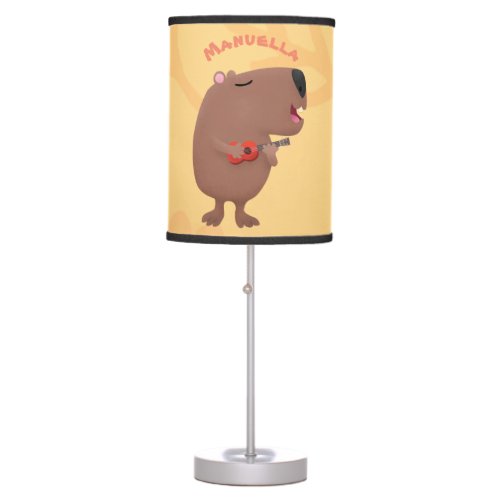 Cute singing capybara ukulele cartoon illustration table lamp