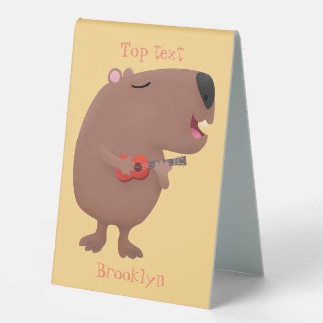 Cute singing capybara ukulele cartoon illustration table tent (Front)