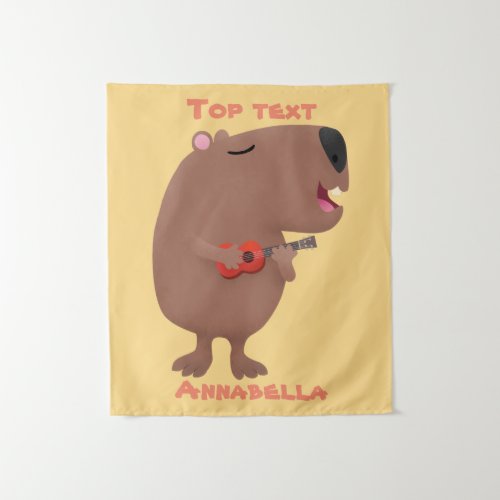 Cute singing capybara ukulele cartoon illustration tapestry