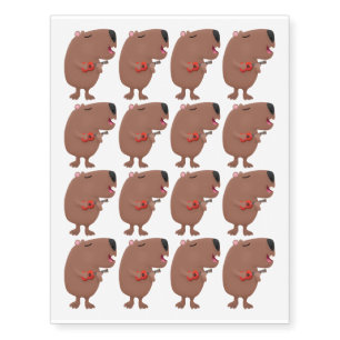 Cute singing capybara ukulele cartoon illustration temporary tattoos