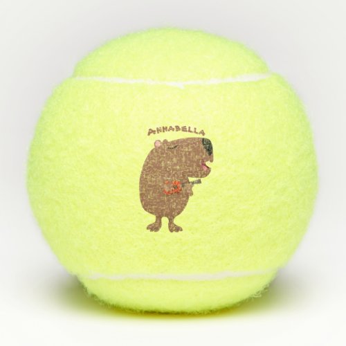Cute singing capybara ukulele cartoon illustration tennis balls