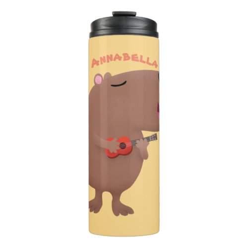 Cute singing capybara ukulele cartoon illustration thermal tumbler