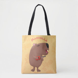 Cute singing capybara ukulele cartoon illustration tote bag