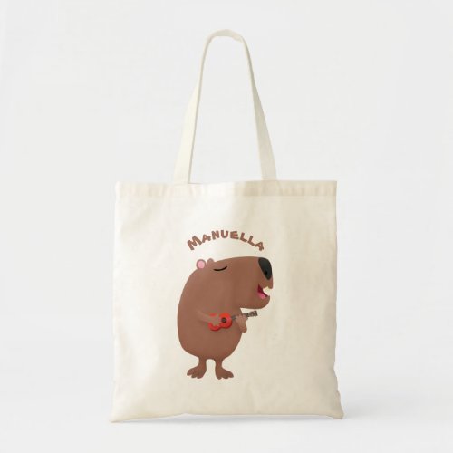 Cute singing capybara ukulele cartoon illustration tote bag