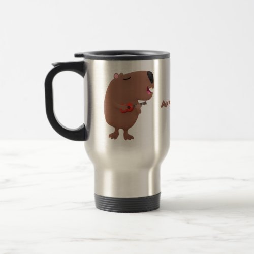 Cute singing capybara ukulele cartoon illustration travel mug
