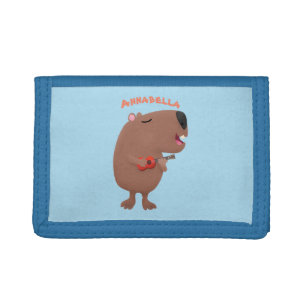 Cute singing capybara ukulele cartoon illustration tri-fold wallet