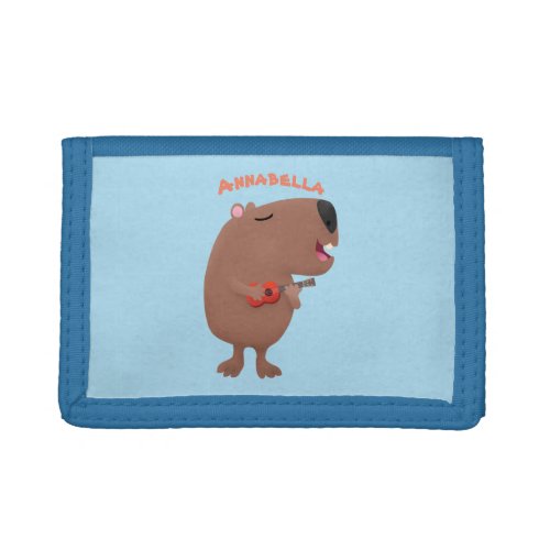 Cute singing capybara ukulele cartoon illustration trifold wallet