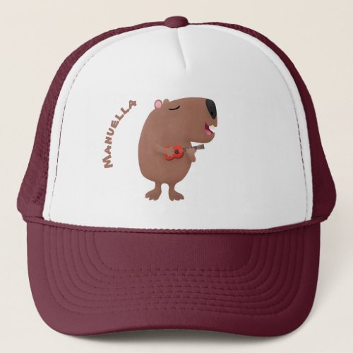 Cute singing capybara ukulele cartoon illustration trucker hat