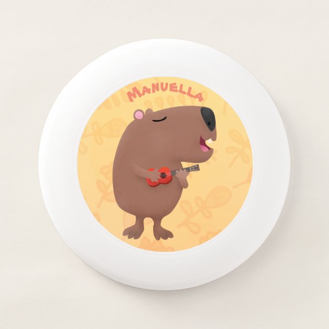 Cute singing capybara ukulele cartoon illustration Wham-O frisbee (Front)
