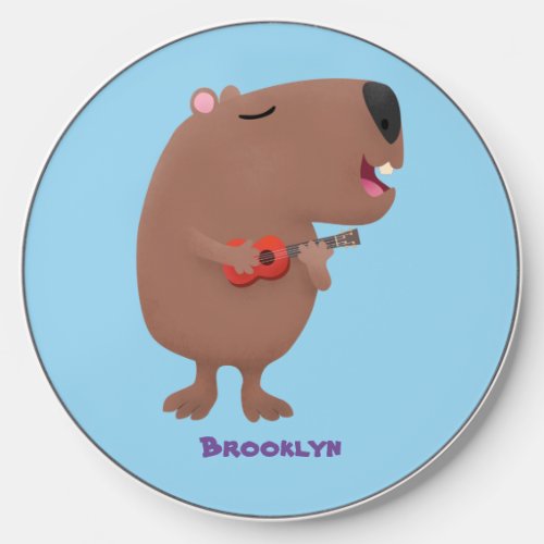 Cute singing capybara ukulele cartoon illustration wireless charger 