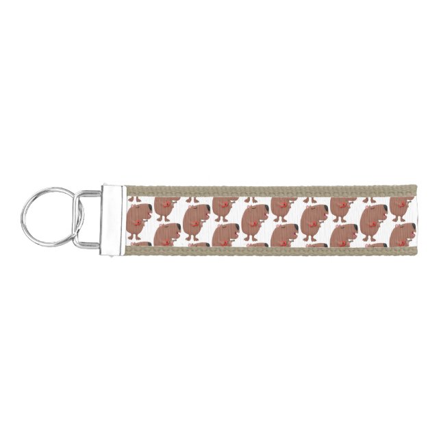 Cute singing capybara ukulele cartoon illustration wrist keychain (Keys on Left)