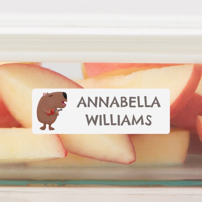 Cute singing capybara ukulele cartoon personalized labels (Affixed)