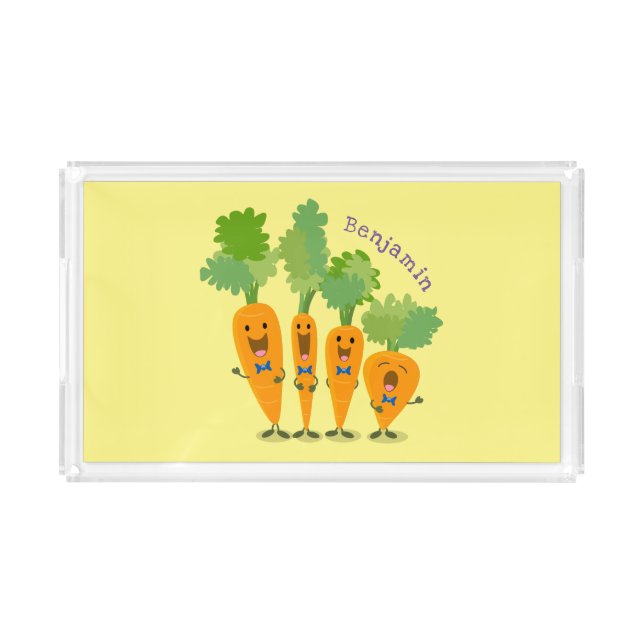 Cute singing carrot quartet cartoon illustration acrylic tray (Front)