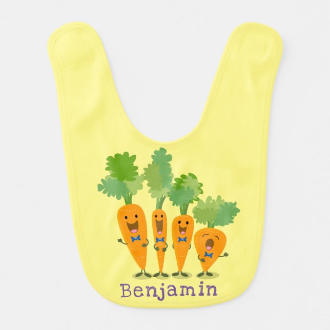 Cute singing carrot quartet cartoon illustration baby bib (Front)
