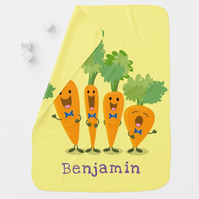 Cute singing carrot quartet cartoon illustration baby blanket (In Situ)