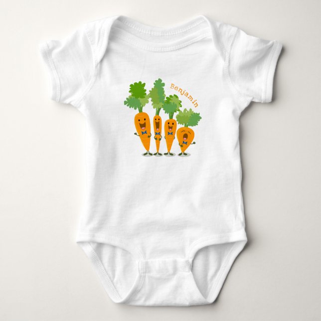 Cute singing carrot quartet cartoon illustration baby bodysuit (Front)
