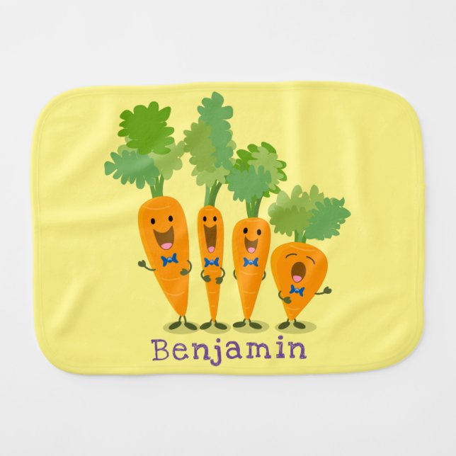 Cute singing carrot quartet cartoon illustration baby burp cloth (Front Horizontal)