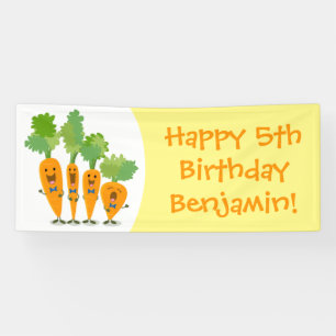 Cute singing carrot quartet cartoon illustration banner