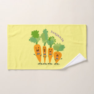 Cute singing carrot quartet cartoon illustration bath towel set