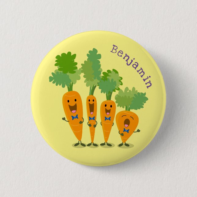 Cute singing carrot quartet cartoon illustration button (Front)