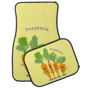 Cute singing carrot quartet cartoon illustration car floor mat