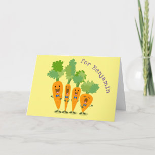 Cute singing carrot quartet cartoon illustration card