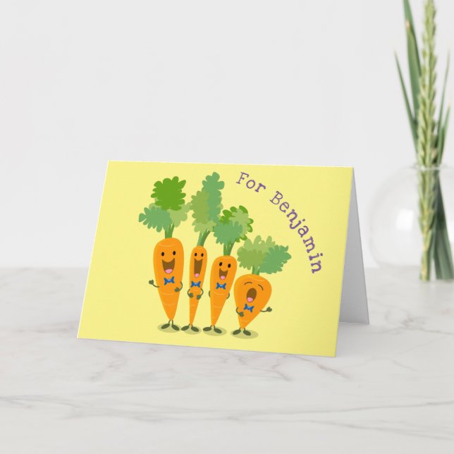 Cute singing carrot quartet cartoon illustration card (Front)