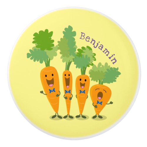 Cute singing carrot quartet cartoon illustration ceramic knob