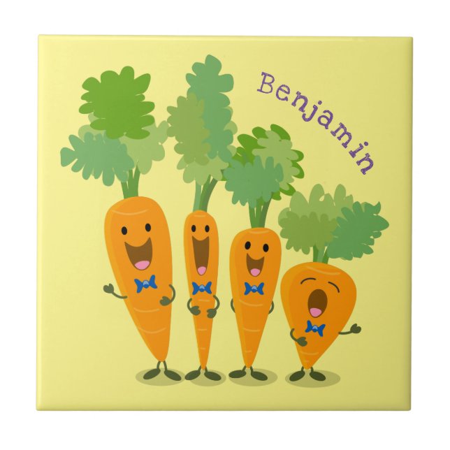 Cute singing carrot quartet cartoon illustration ceramic tile (Front)
