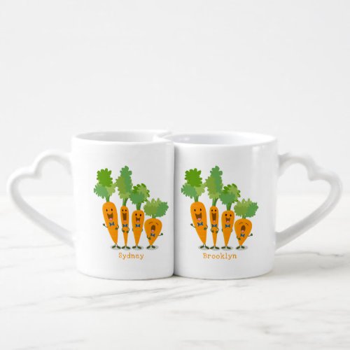 Cute singing carrot quartet cartoon illustration coffee mug set