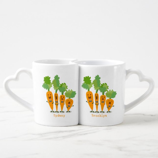 Cute singing carrot quartet cartoon illustration coffee mug set (Back Nesting)