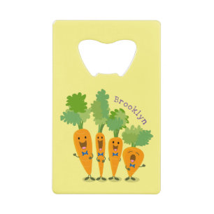 Cute singing carrot quartet cartoon illustration credit card bottle opener