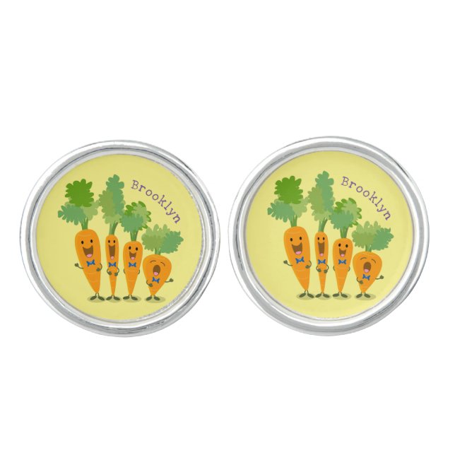 Cute singing carrot quartet cartoon illustration cufflinks (Front)