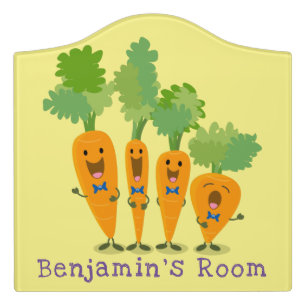 Cute singing carrot quartet cartoon illustration door sign