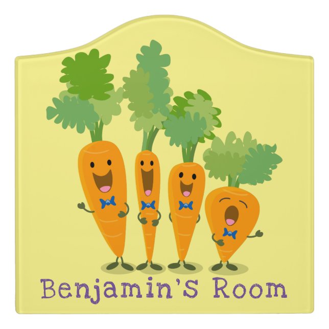 Cute singing carrot quartet cartoon illustration door sign (Large Crest Front)