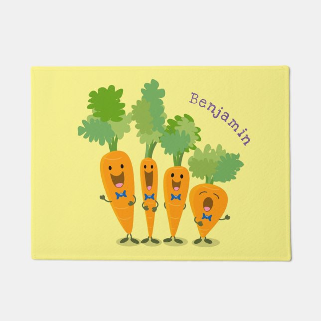 Cute singing carrot quartet cartoon illustration doormat (Front)
