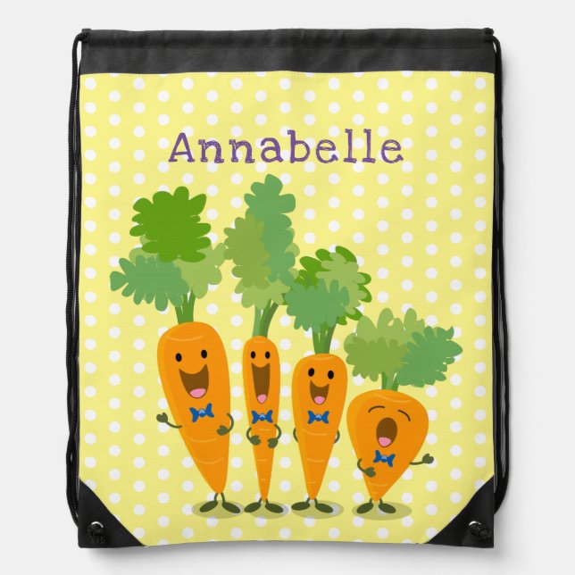 Cute singing carrot quartet cartoon illustration drawstring bag (Front)