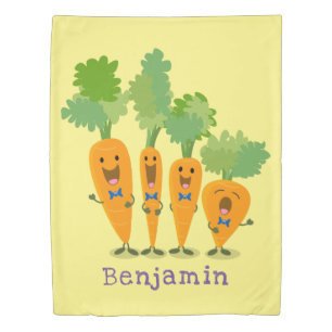 Cute singing carrot quartet cartoon illustration duvet cover