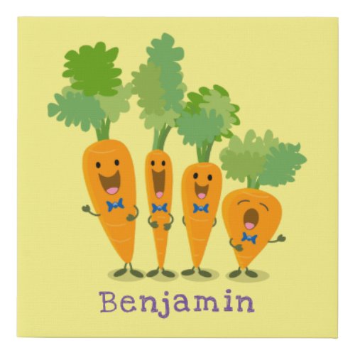 Cute singing carrot quartet cartoon illustration faux canvas print