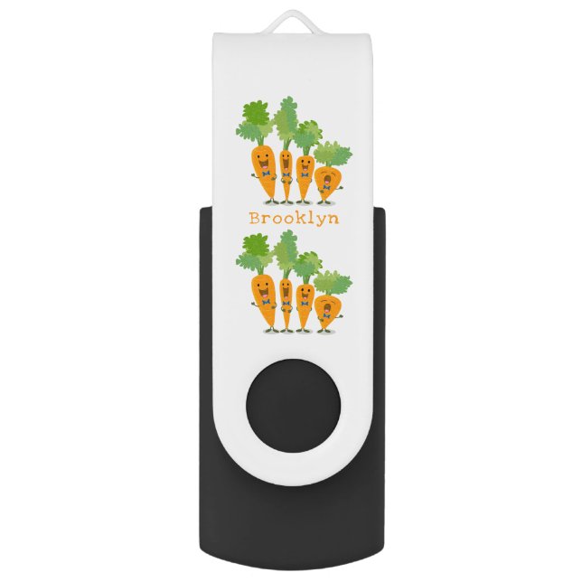 Cute singing carrot quartet cartoon illustration flash drive (Front Vertical)